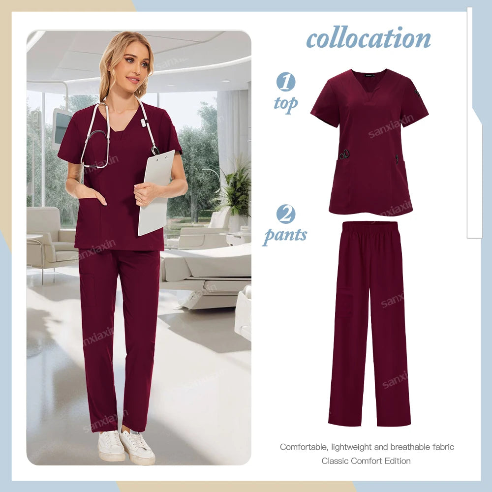 Hot sale nursing articles Women Scrubs Set Nurse Accessories Medical Uniform Soft Comfort Clinical Workwear Operating Work Suits