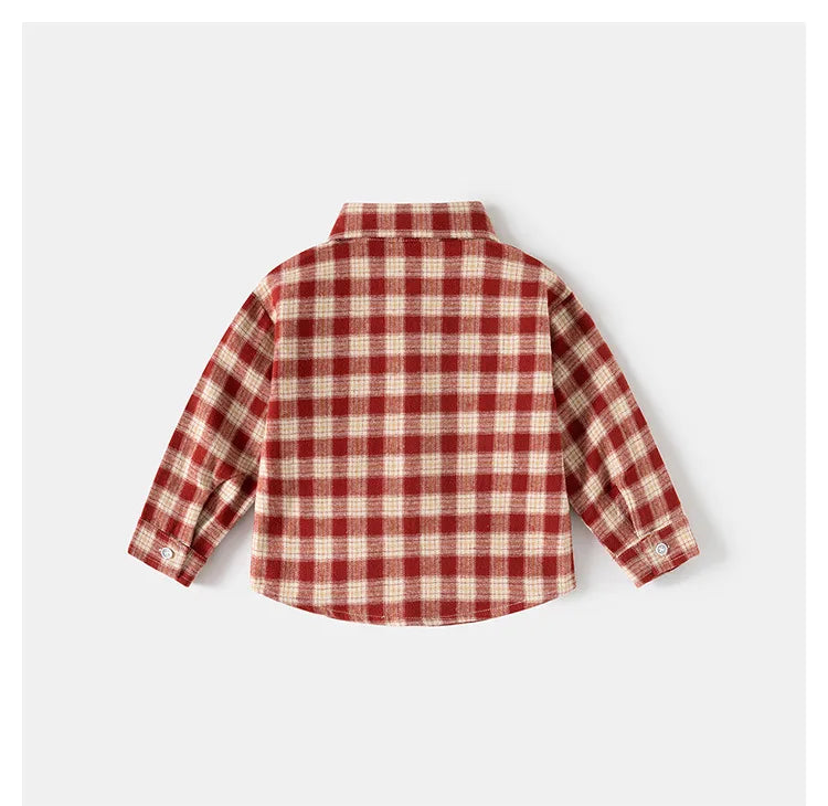 Spring Autumn Kids Plaid Long Sleeve Shirt Korean Style Boys Girls Loose Oversized Top Light Outerwear Casual Children Blouse