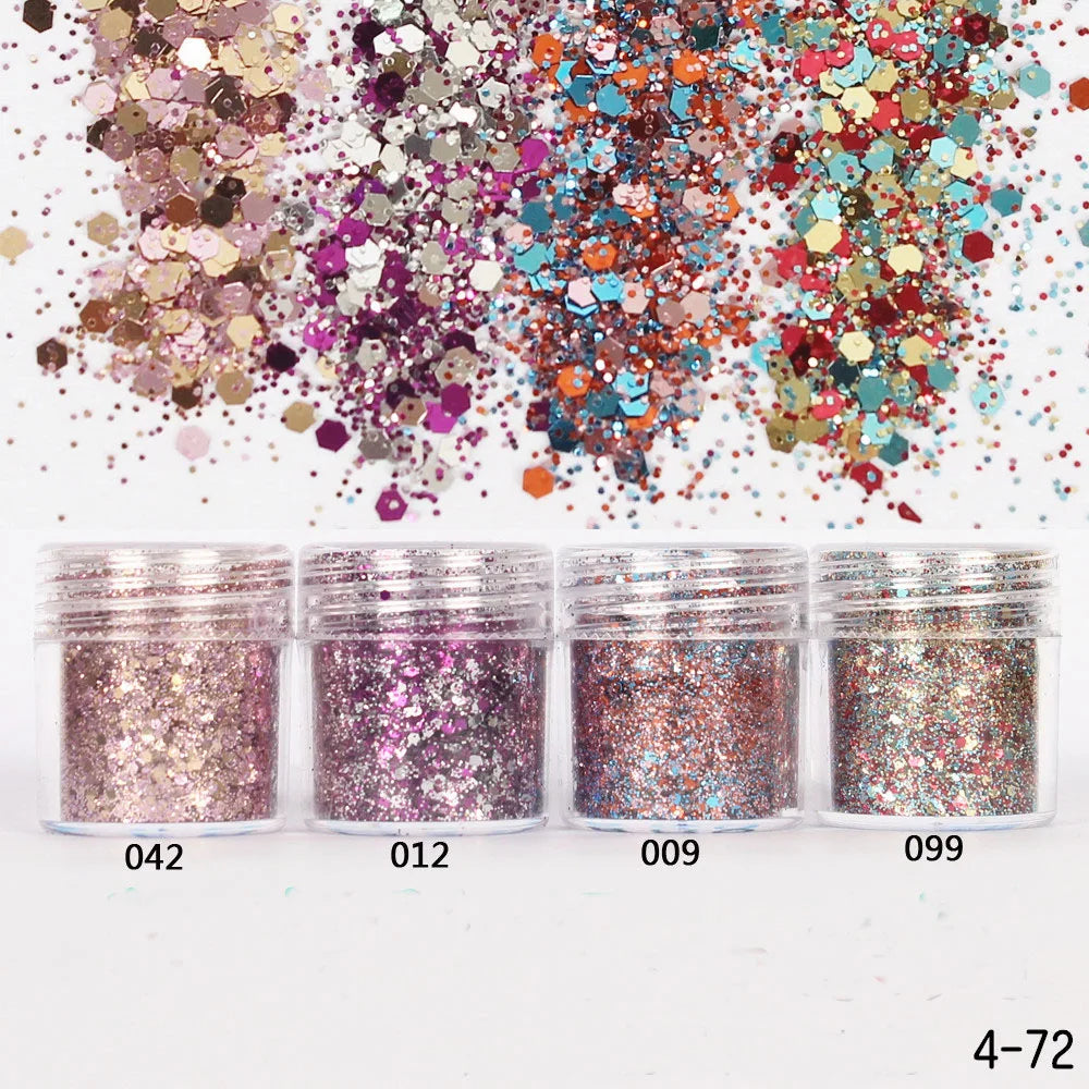 Holographic Glitter set 4 different shines Nail Sequins 10 grams each jar Holographic Cosmetic Festival Chunky Glitters Sequins