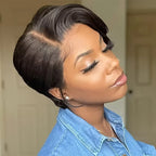 Human Hair Wig with a Pixie Cut, Featuring a 13X4 Lace Front, Designed for Women, with 150% Density in Natural Black