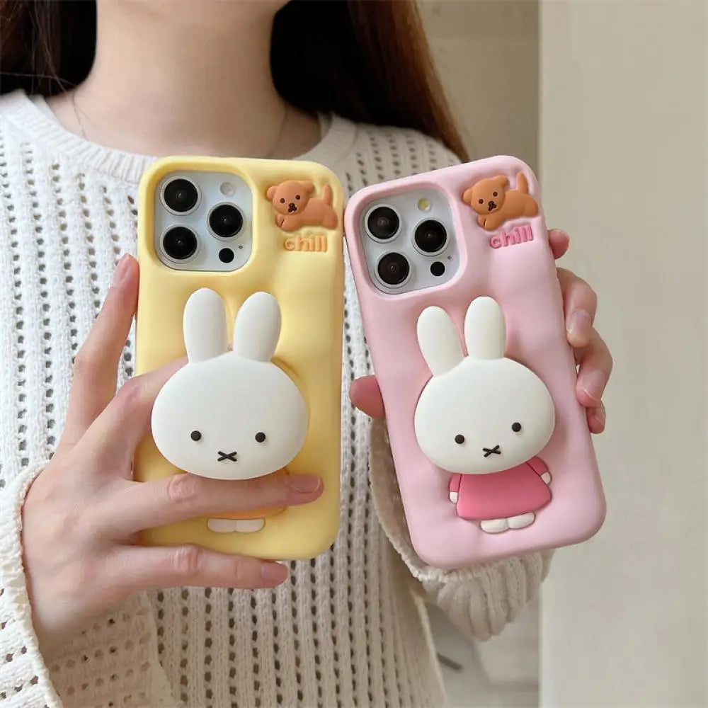 Miffy phone case suitable for iPhone 13-16promax soft silicone shock-absorbing three-dimensional cartoon protective case