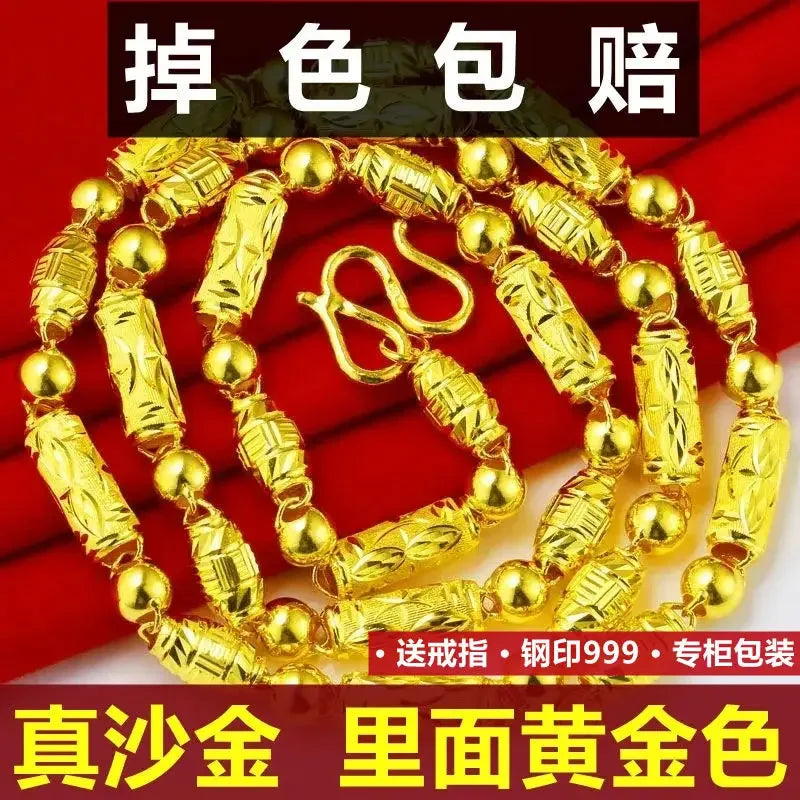 Plated 100% Pure 18K Gold Real Necklace Gold Necklace Domineering Fashion Trendy 24K 999 Men's Gold Necklace Pendant Gifts