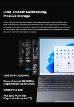 CHUWI CoreBook X Gaming Laptop 14.1 inch 2K IPS Screen AMD R5-7430U 16GB DDR4 RAM 512GB SSD Windows 11 Wifi6 Notebook Computer