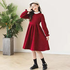 2026 winter spring Europe French Kids Baby girl clothes red long sleeve party princess Dress teenager new 4 8 9 10 14 12 year