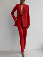 Women New 2pcs Clothes Set Solid Color Long Sleeve Blazer Jacket High Waist Long Pants Clothing Suit Summer Fashion Office