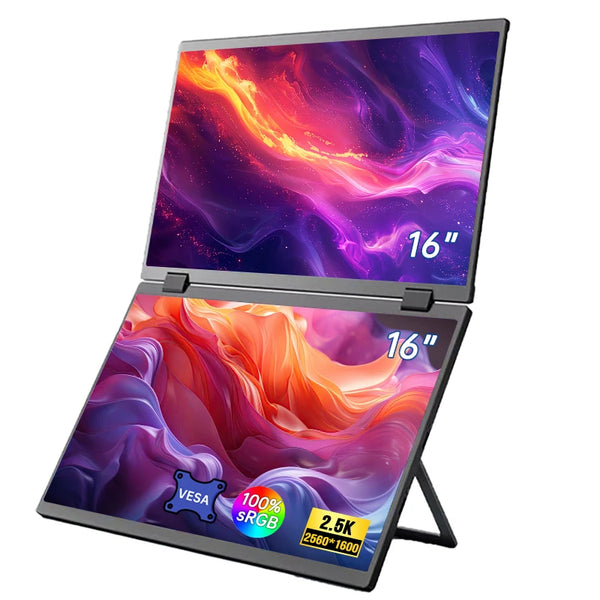 16 Inch 2.5K Dual Screen Portable Monitor 2560*1600P 16:10 100%sRGB With 360° Flip External Screen For PC Laptop Mac Phone PS4/5