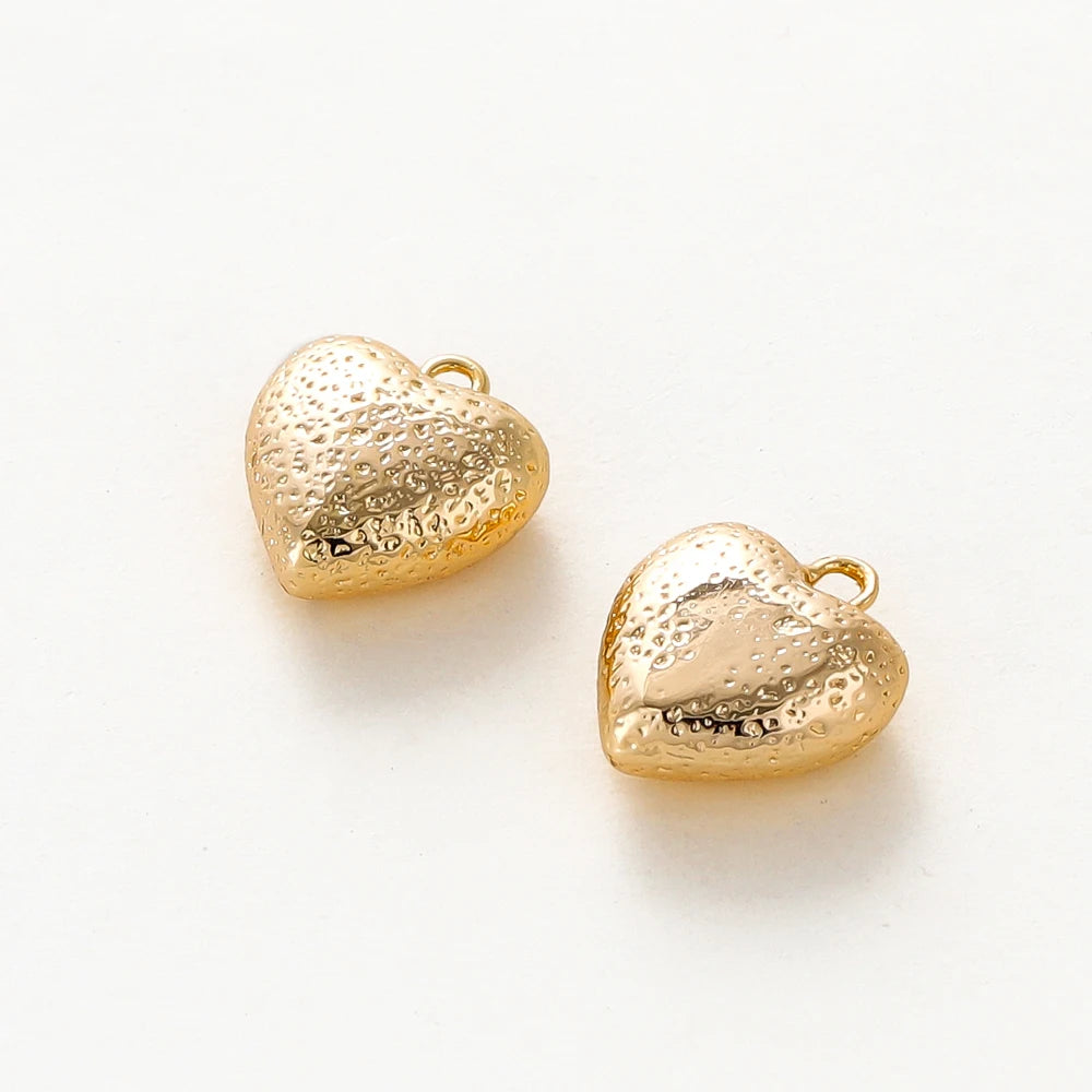 4pcs/lot 14K 18K Gold Plated Heart Charm with Jump Ring Necklace Making Supplies Solid Love Pendant For DIY Jewelry Accessories