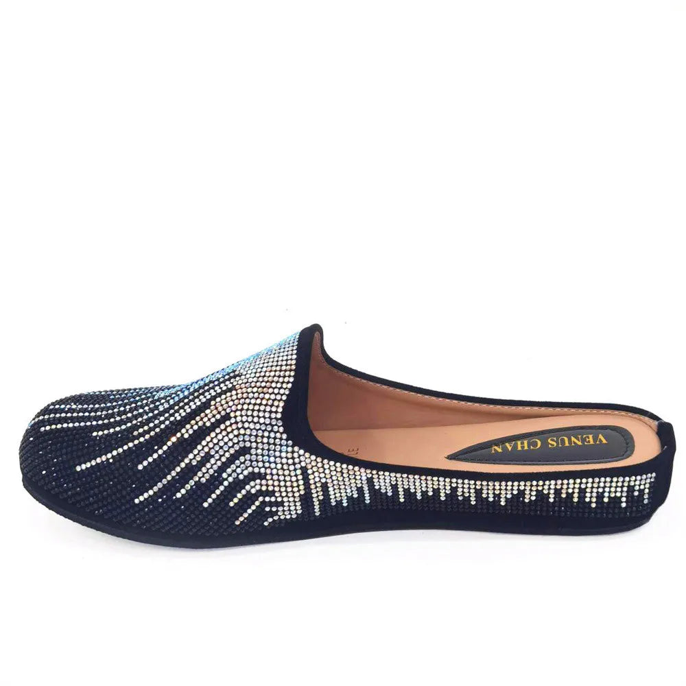 Venus Chan Elegant Flat Shoes for Woman Fashion Comfortable Party Slippers 2024 Latest Design Nigeria Gold Color Half Shoes