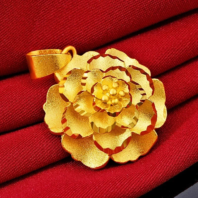 Women's 14 k Gold Color Ancient Single Pendant Multilayer Large Flower Gold Color Traveling Memorial pendant