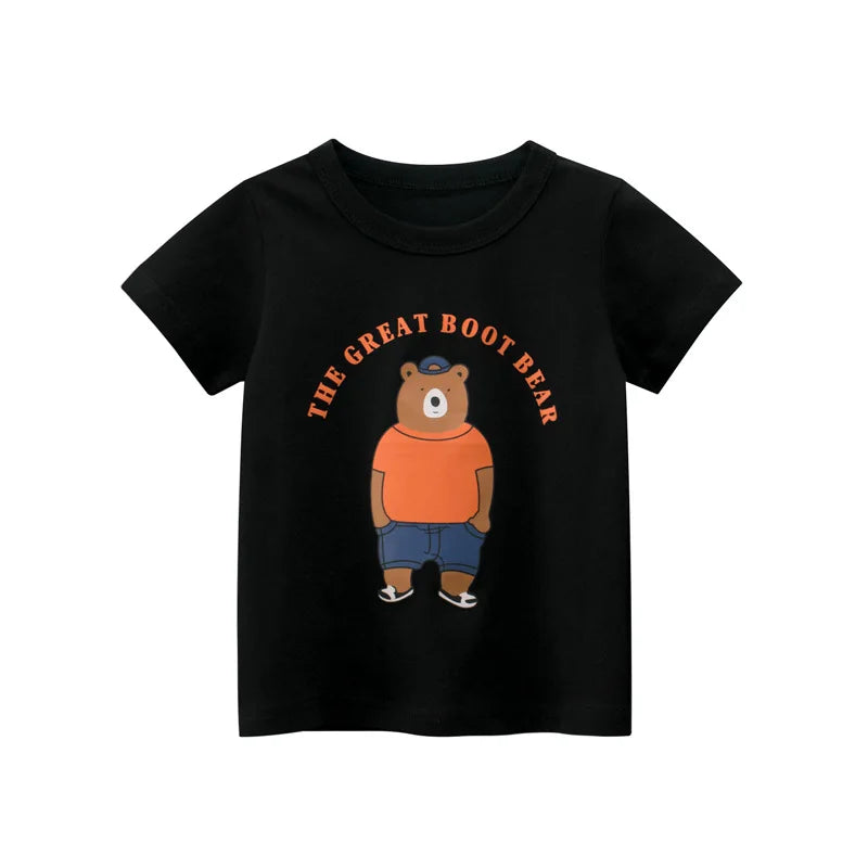2-8T Toddler Kid Baby Boys Clothes Summer Cotton Top Infant Short Sleeve T Shirt Fashion Cute Tee Boys Tshrit Outfits