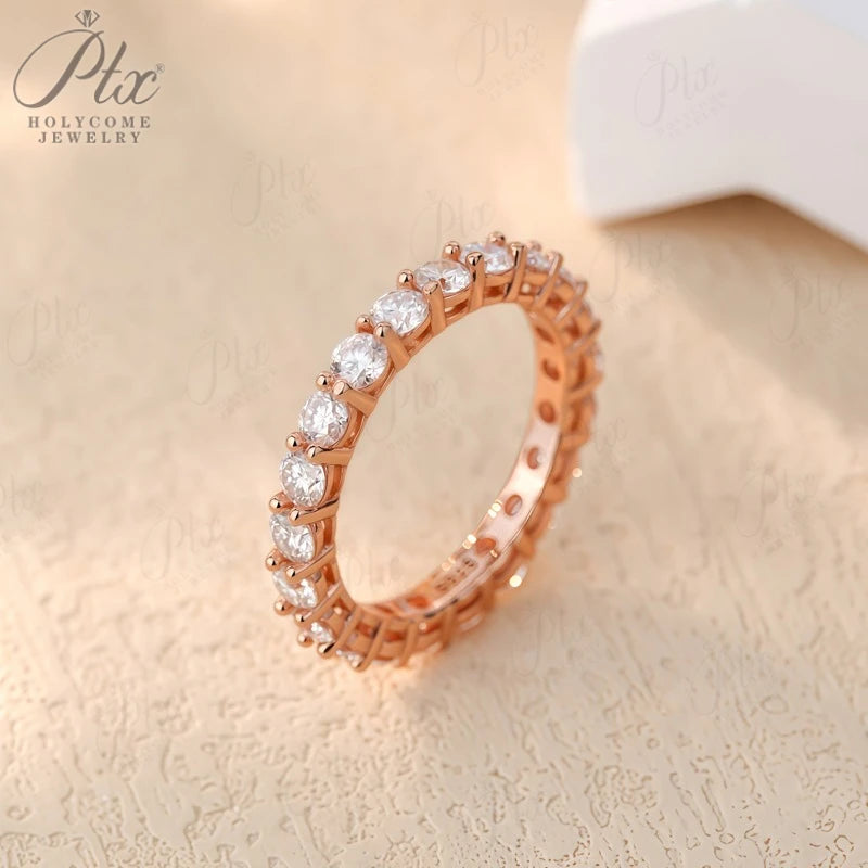 14K 18K Gold Plated Ring S925 Silver Pave Ring White Moissanite Ring Round Brilliant Cut Party Wedding Engagement Jewelry Gift