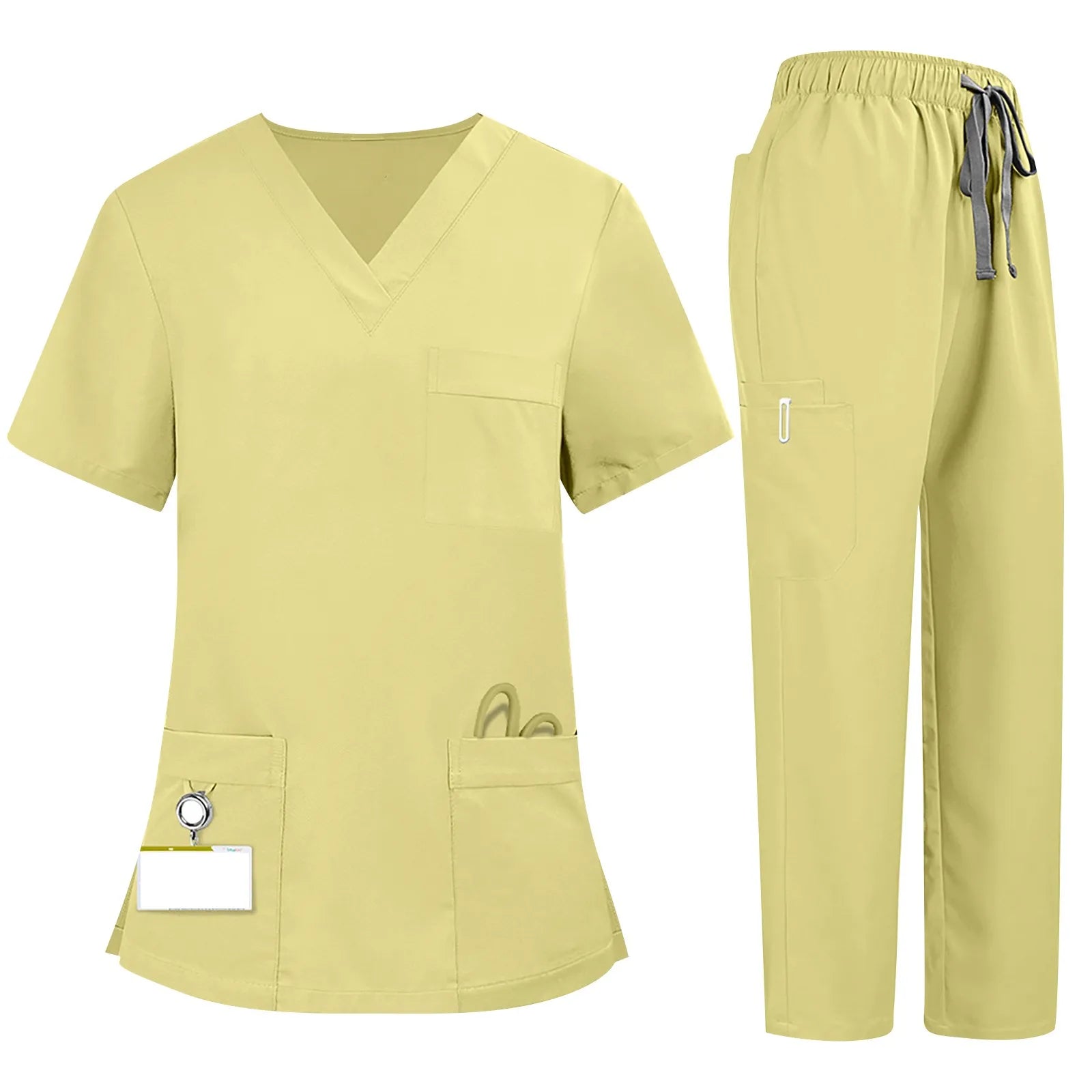 Plus Size Women'S Nurse Uniform Quick-Drying Fabric Solid Color V-Neck Pocket Short-Sleeved Trousers Suit Nursing Uniform Suit