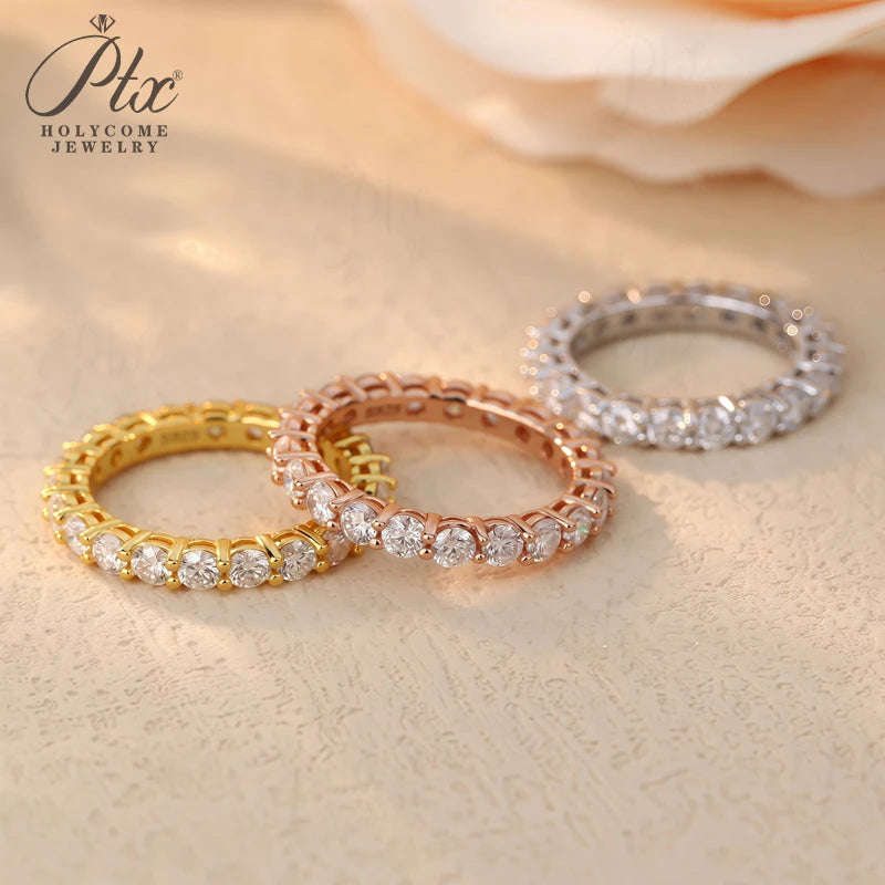 14K 18K Gold Plated Ring S925 Silver Pave Ring White Moissanite Ring Round Brilliant Cut Party Wedding Engagement Jewelry Gift
