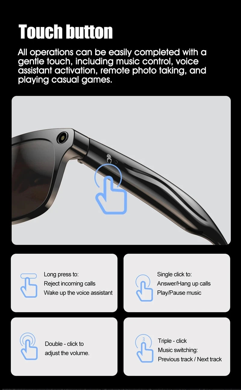 Smart Glasses AI GPT 8K HD Camera Bluetooth Call 260Mah Battery Voice Assistant Translate Identify Objects Smart Glasses