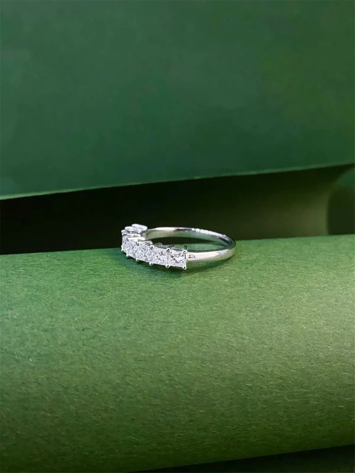14K real gold laboratory grown diamond princess-shaped 5-stone row ring platinum engagement diamond ring fine jewelry