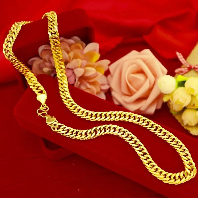 Plated Color 18K Gold Real Gold Necklace Gold Necklace Domineering Fashion Trendy 24K 999 Men's Gold Necklace Pendant Gifts