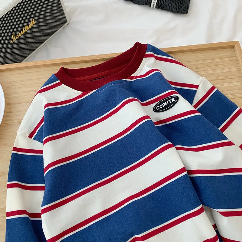 2-7Y autumn Children Clothes For Baby Girl Boys T-shirt Stripe Cotton Long Sleeves Shirts Teen Hoodie Bottoming Shirt Kids Tops