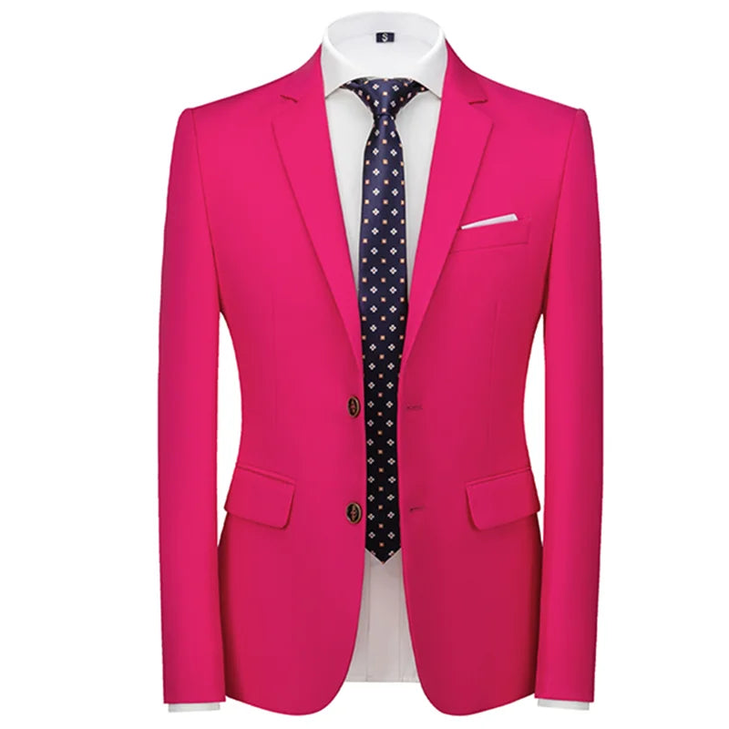 New Men Pure Color Formal Business Social Office Suit Slim Fit Jacket Male Wedding Dance Party Tuxedo Dress Simple Blazers Homme