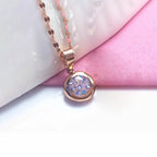 585 Purple Gold Shining Gemstone Round Pendant Plated 14K Rose Gold glossy Simple necklaces chain collar Banquet jewellery women