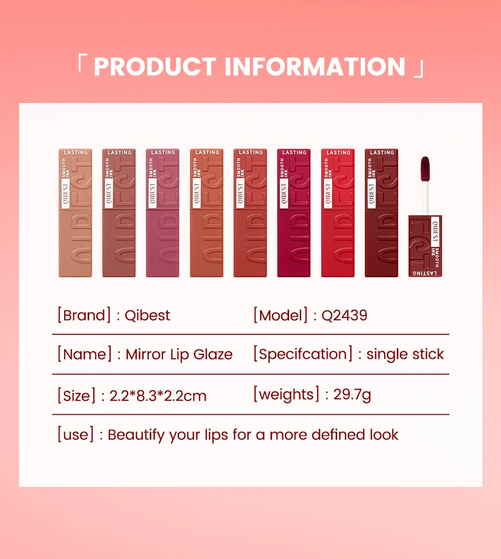 QIBEST 8 Color Watery Lip Gloss Waterproof Long Lasting Mirror Lip Glaze Moisturizing Liquid Lipstick Tint Women Makeup Cosmetic
