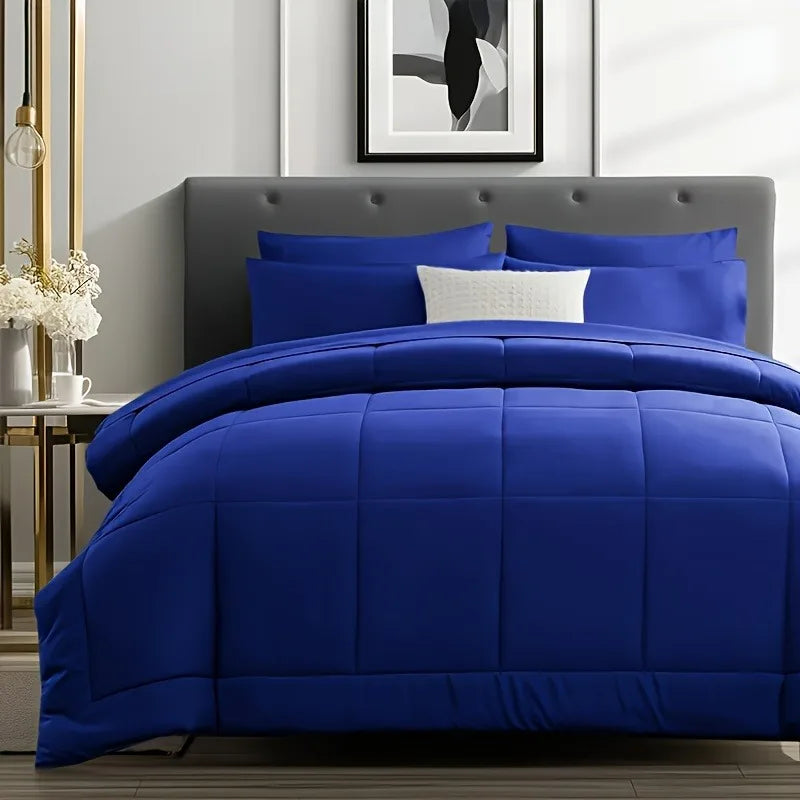 chadly 5/7pcs Quilts Luxurious Checkered Comforter, Soft Microfiber, Breathable, Easy Care for All Seasons, Bedding Set
