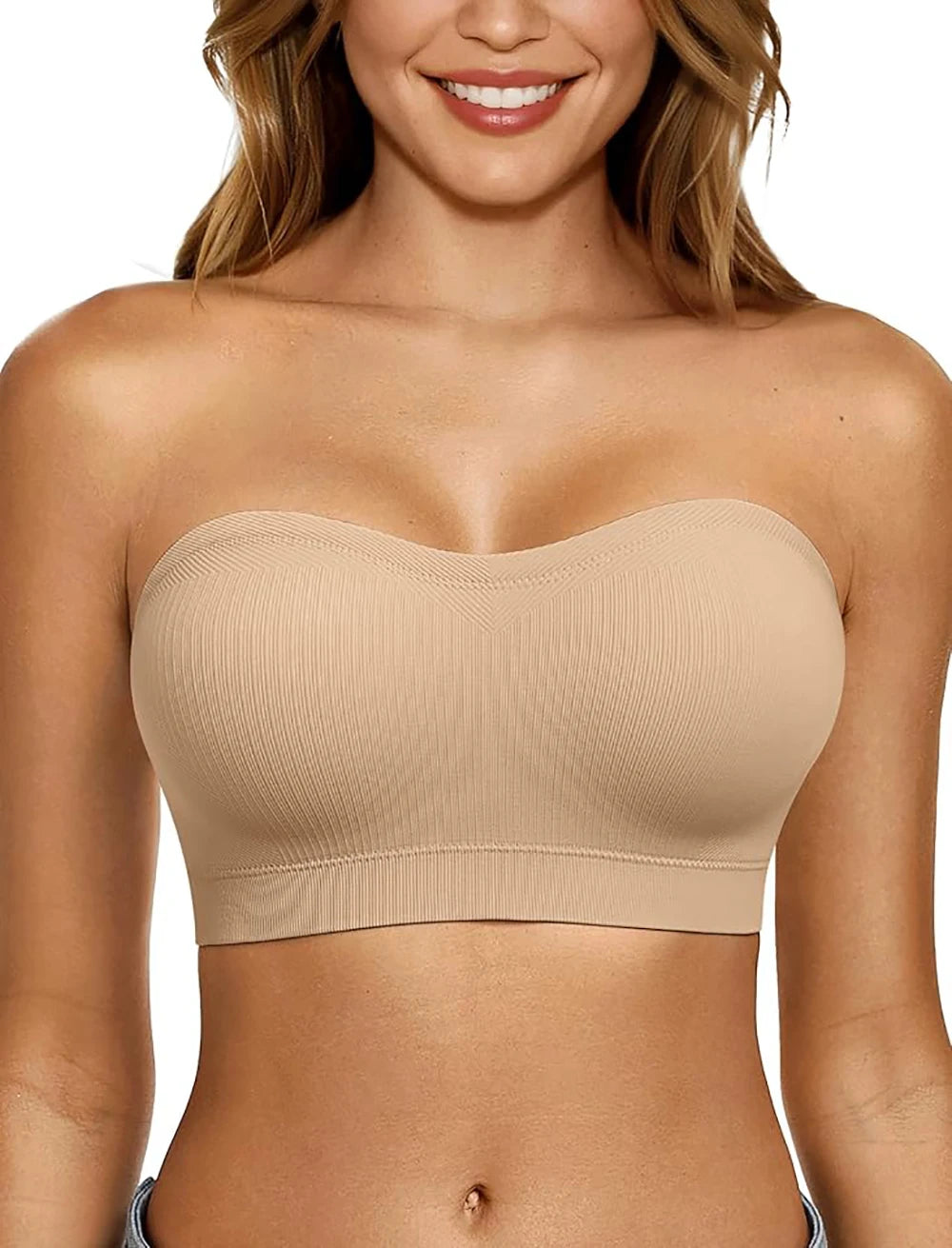 Push Up Strapless Bras For Women Supportive Bandeau Bra Non Slip No Underwire Padded Tube Tops Comfort Soft Wireless Daily Bras