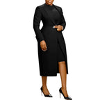 HLJ High Quality Elegant Office Lady Blazer Two Piece Sets Women Lapel Long Sleeve Coat And Slim Dress Outfit Female Clothing