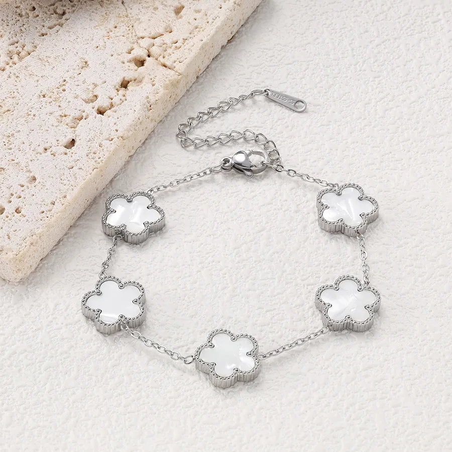 14K Gold Plated Cinquefoil Link Bracelet White Black Red Green Lucky Bracelet Necklace Earrings Jewellery Gifts Fashion Women