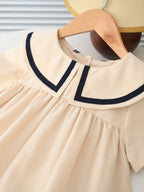 Summer Girl's Dress Solid Color Navy Collar Short-sleeved Fashion Casual Princess Dress Children Kids Clothing