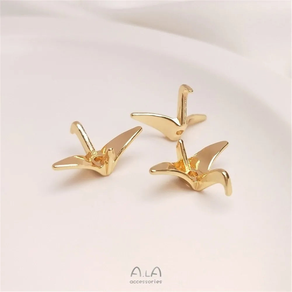 14K Gold Color Preservation Plated Real Gold Paper Crane Pendant Single-hole Pendant Handmade Diy Jewelry Earrings Charms