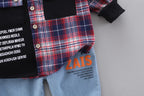 Baby Boy Clothes 0-5 Years Old Spring And Autumn Cotton Suit Boy Letter Plaid Hooded Shirt + Pants Baby Boy Two-Piece Suit