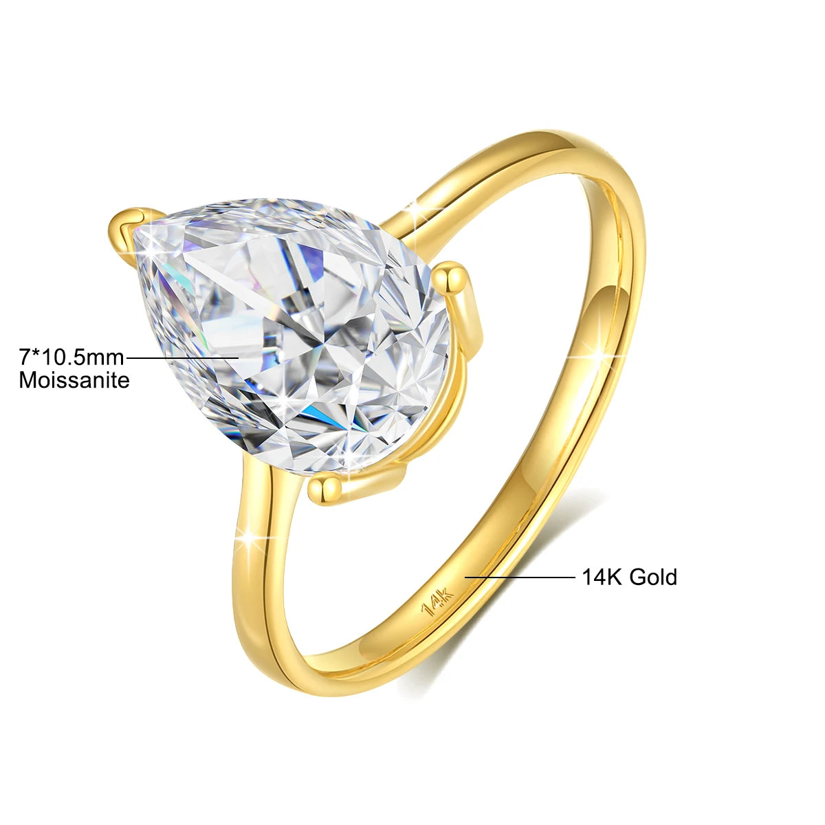 Real Gold 14K 2 Carat Pear Cut Moissanite Rings for Woman AU585 Gold Engagement Finger Jewelry Promise Ring Wedding Gift