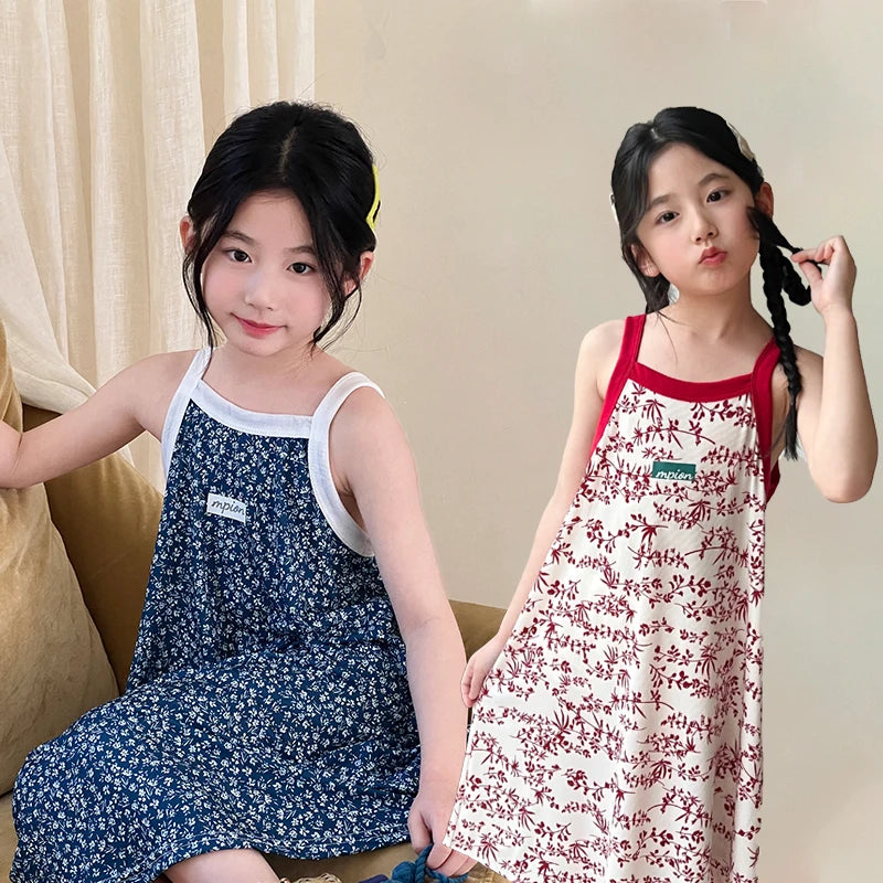 Girls Dress for Teens 11 12 to 13 Years Blue Floral Dress Summer Kids Clothes Casual Sleeveless Children's Dresses 140 150 160cm