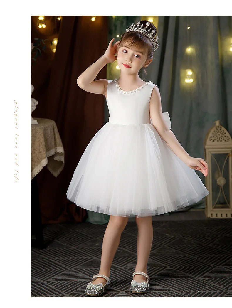 2-10 Years Girls Princess Dress Summer Tulle Big Bow Girls Wedding Dress Piano Performance Costume Host Costume New Kids Clothes