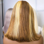 100% Human Hair 4/27 Brown Blonde 13x4 Straight Short Wig  200%Density Pre Plucked Transparent  Lace Human Hair Bob Wigs