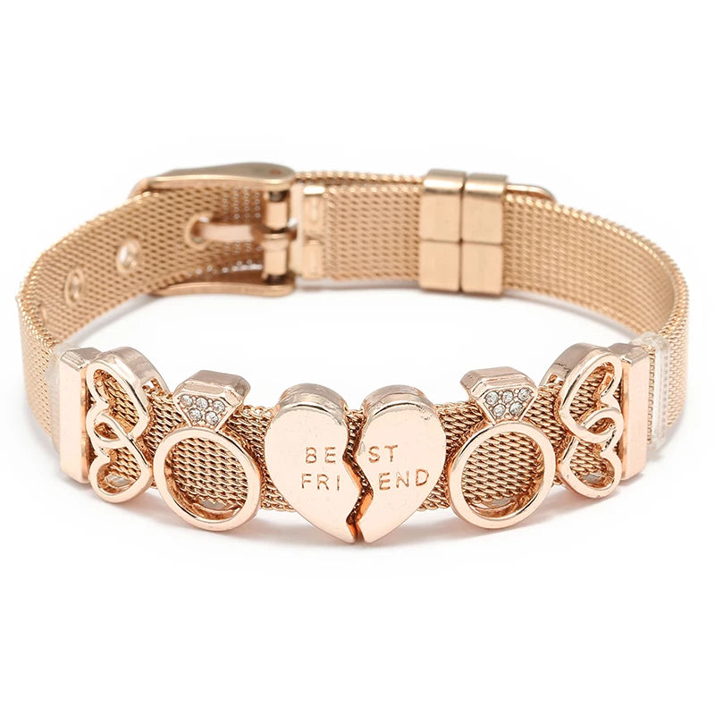Fashion Stainless Steel For Woman Men Bracelet Mesh Bracelet Set Crystal Heart Anchor Charm Fine Bracelet Bangle Female Lover
