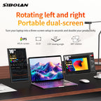 SIBOLAN 16" 2.5k Portable Dual Laptop Monitor 14" Optional 16:10 HDR 2560*1600P UHD Triple Folding Display for Laptop Windows