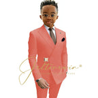 Boys Suit Fashion Wedding Tuxedos 2-piece Set Pointed Collar Jacket Double Breasted Blazer Pants for Party