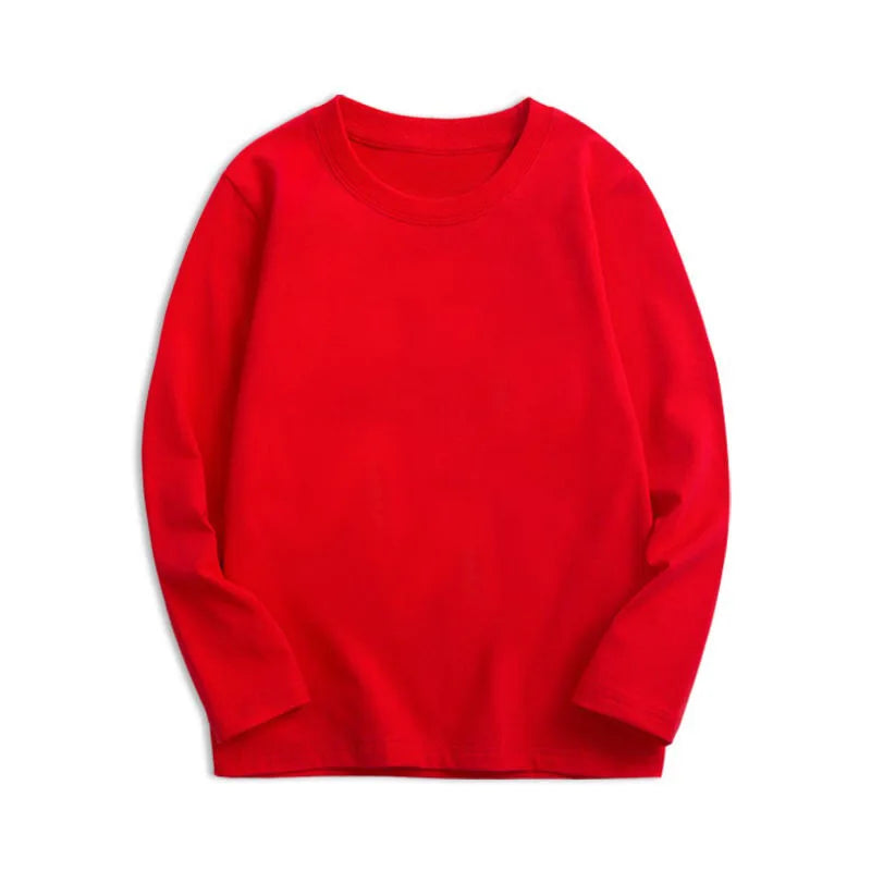 Black White Basic Cotton T-shirt for Boys Girls Clothes Children's Long Sleeve Solid Tops Kids 2 to 14 Years Leasure Wear Tshirt