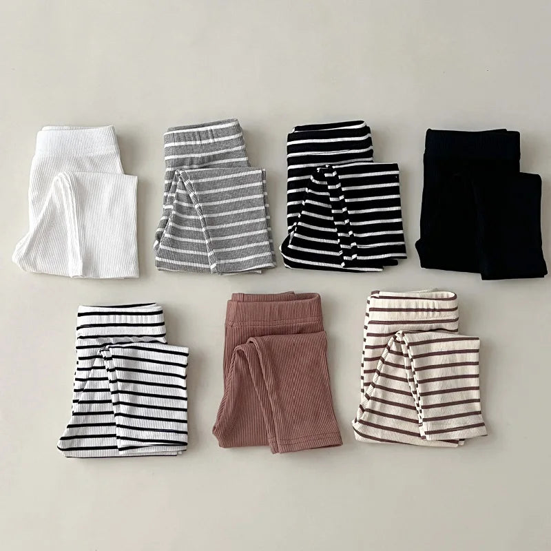 Baby clothes 0-6 year old children's pants striped cotton girls solid color leggings casual striped thin new boys elastic pants