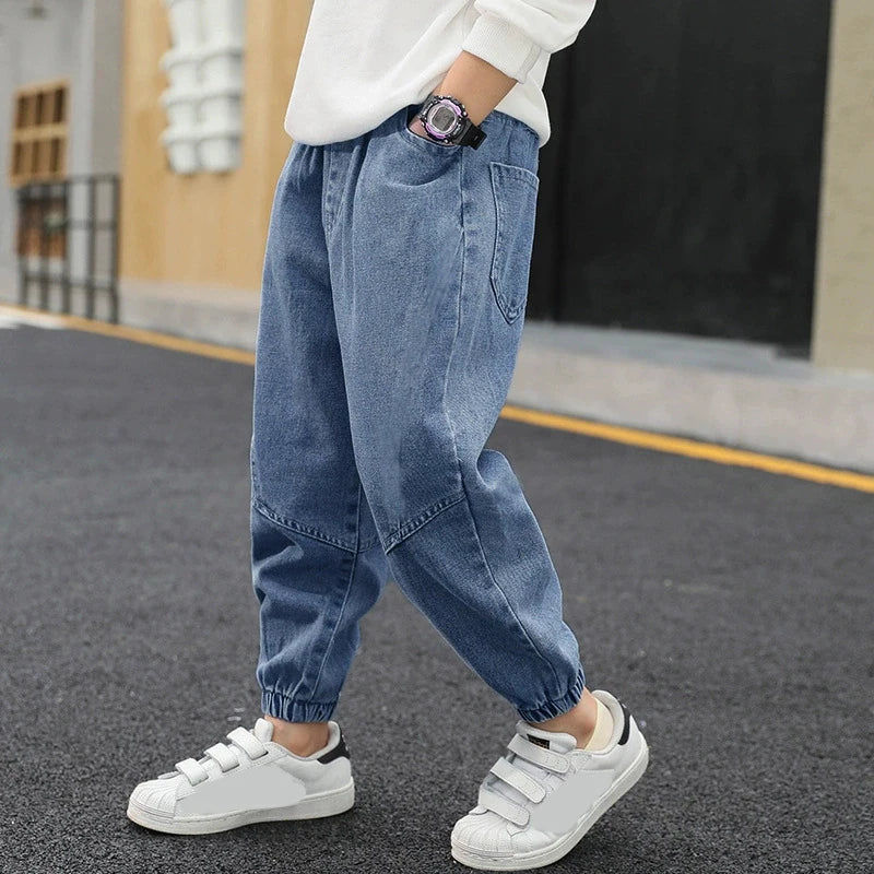 3-12 Years Old Spring Autumn Boys Jeans Fashion Splicing Slim Fit Style Long Denim Pants For Kids Children Trousers