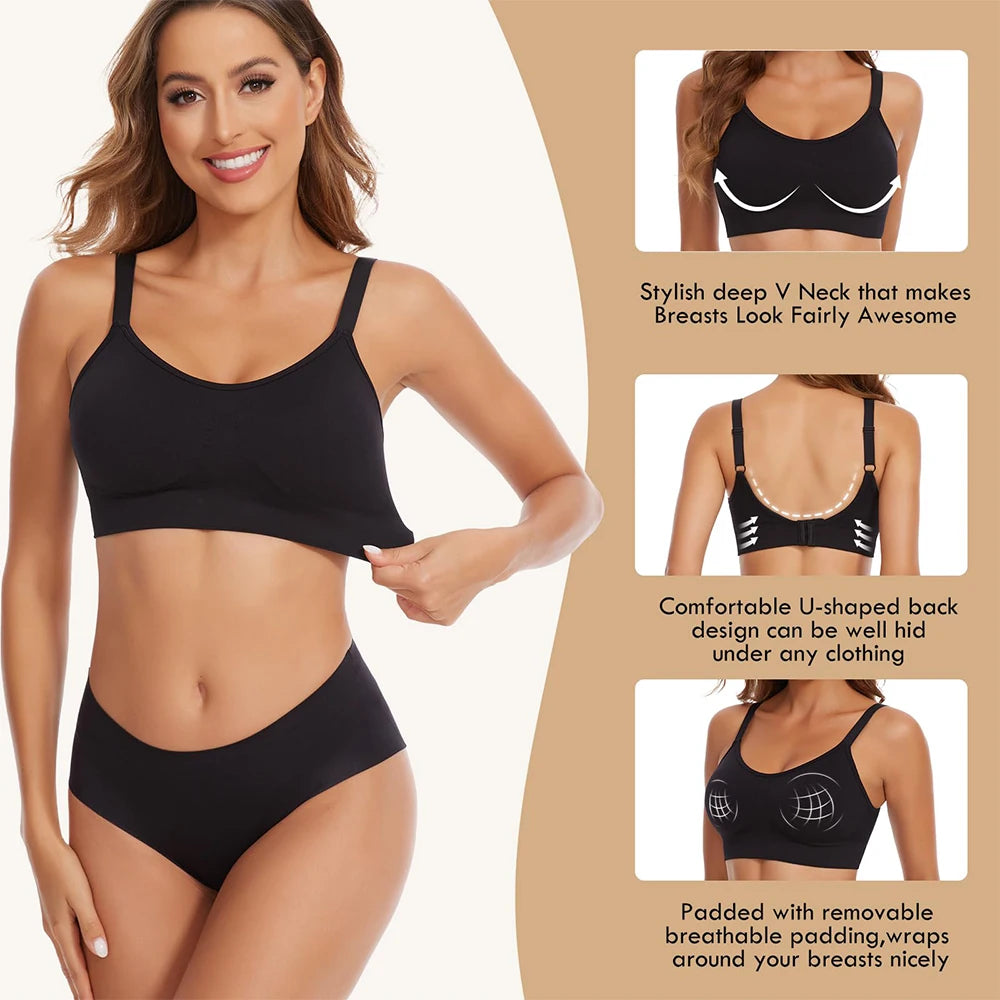 Womens Wireless Bras Comfort Push Up Bras No Underwire Bra Full Support Lift Bralette Full Coverage Sport Everyday Bra
