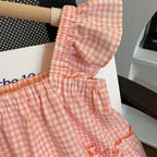 Kids Clothes for 3-7 Years Old Girls Set Baby Plaid Camisole Vest Top + Wide Leg Trousers Two-piece Summer Girls Loose Clothing