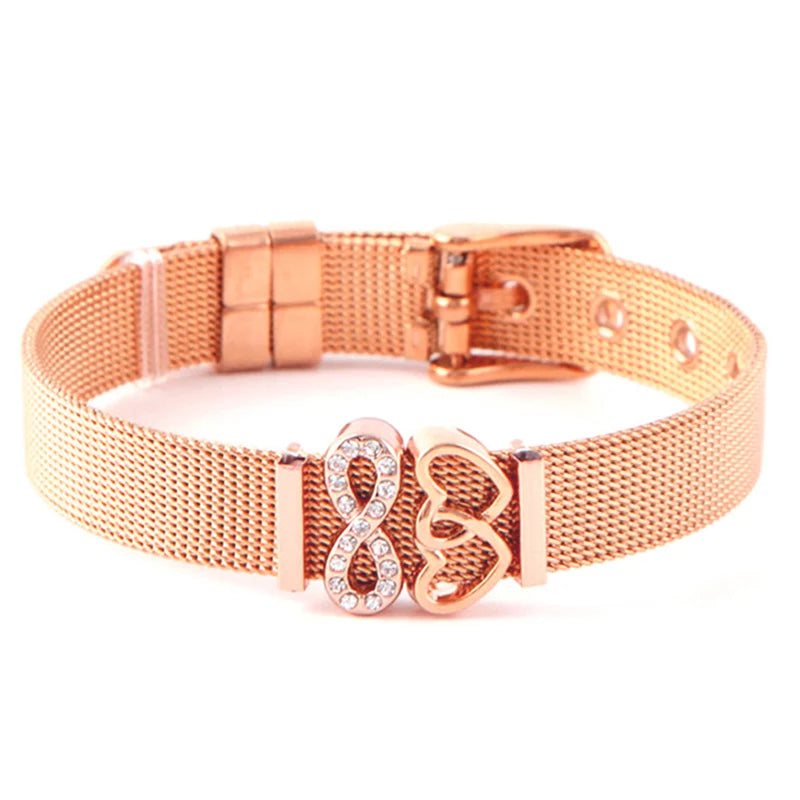 Fashion Stainless Steel For Woman Men Bracelet Mesh Bracelet Set Crystal Heart Anchor Charm Fine Bracelet Bangle Female Lover