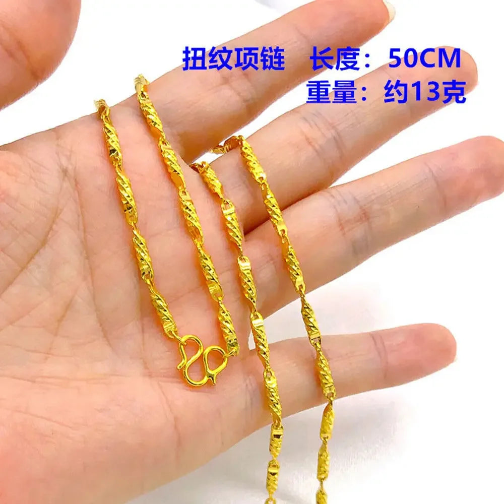 Plated 100% Pure 18K Gold Real Necklace Gold Necklace Domineering Fashion Trendy 24K 999 Men's Gold Necklace Pendant Gifts