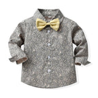Children's Autumn Boy Suit 70-140cm Flower Shirt and Strap Pants with Vest and Bow Tie Handsome Suit Halloween Orange Color