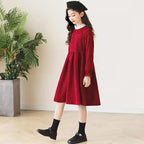 2026 winter spring Europe French Kids Baby girl clothes red long sleeve party princess Dress teenager new 4 8 9 10 14 12 year