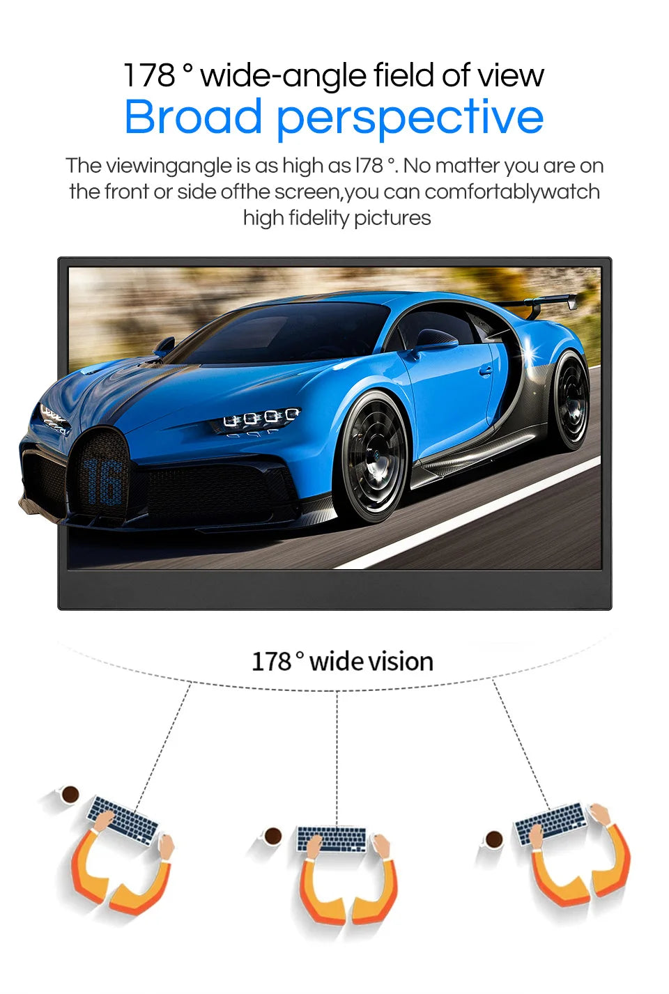 14" Full HD Portable Monitor 100%SRGB 16:10 for Suitable for laptop expansion dual screen solution for Enhanced Productivity