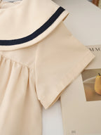 Summer Girl's Dress Solid Color Navy Collar Short-sleeved Fashion Casual Princess Dress Children Kids Clothing