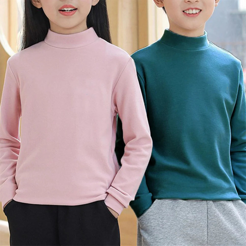 Children Half High Collar German Velvet Base Shirt  Autumn Winter Inner Wear Top Kid's Clothing Warmth Long Sleeves T-shirt